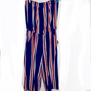 Purple Snow Striped Strapless Jumper Romper Navy Red & White size Small
